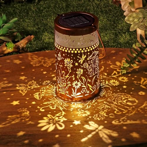 Solar Lantern Outdoor Waterproof, Metal Butterfly, Hummingbirds, Dragonflies, Frogs, Turtles, Flowers, Mushrooms, Garden Decor for Yard, Patio, Lawn, Porch, Backyard, Gifts for Women - style: Garden Life 1 Pack (Bronze-4" Dia)