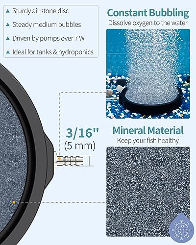 Pawfly Aquarium Air Stone Disc for Air Pump 5 Inch Fish Tank Air Stone Bubbler Bubble Release Tool Oxygen Diffuser for Fish Tanks Buckets Small Ponds and DWC Systems - size: 5 inch