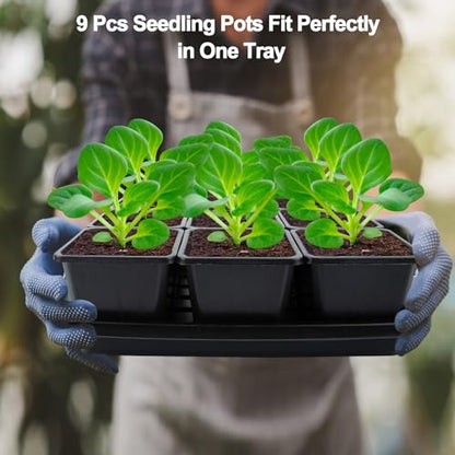 50Pcs 3.5inch Square Nursery Pots with 5Pcs Seed Starting Trays, Seed Starter Tray Kit, Seeds Starting Germination, Seeding Pots with Drain Holes, Small Plant Nursery Propagation - size: 3.5Inch