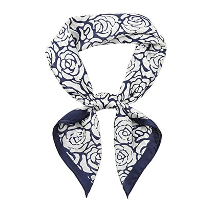 RIIQIICHY Women Head Hair Scarf Like Satin Silk Scarf Sleeping Hair Wrapping Night 27.5" - color: Dark Blue/White