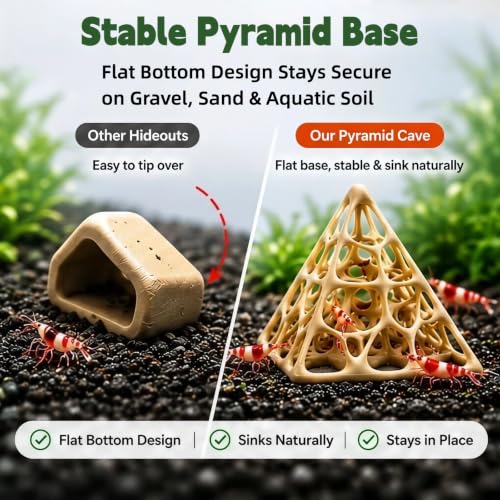 Shrimp Cave for Aquarium, 3D Printed Pyramid Hideout Shelter for Molting & Resting, Fish Tank Ornament Decor for Cherry Shrimp, Neocaridina, Dwarf Shrimp & Small Fish, Beige
