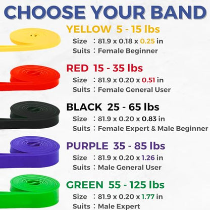 LEZER Resistance Bands - Pull Up Bands for Home Gym Fitness, Stretching, Physical Therapy & Training - Includes Instruction - color: 05 - Green