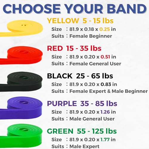 LEZER Resistance Bands - Pull Up Bands for Home Gym Fitness, Stretching, Physical Therapy & Training - Includes Instruction - color: 04 - Purple