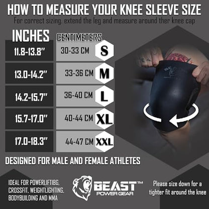 Beast Power Gear Neoprene Compression Knee Sleeves 7MM (Pair) Enhanced Knee Support in Squats Powerlifting Weightlifting and Wrestling – Unisex - color: Black/Black, size: X-Small