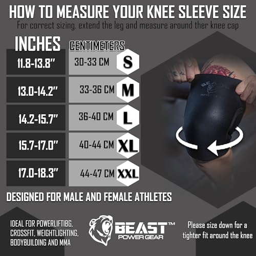 Beast Power Gear Neoprene Compression Knee Sleeves 7MM (Pair) Enhanced Knee Support in Squats Powerlifting Weightlifting and Wrestling – Unisex - color: Black/Black, size: Small