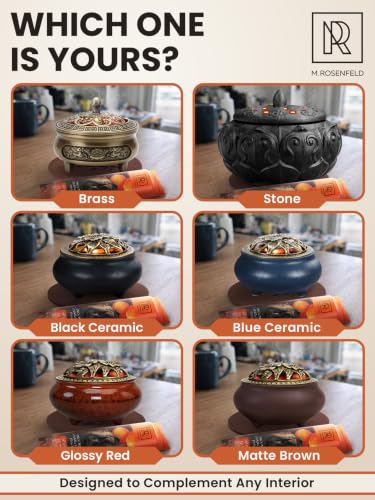 Frankincense Burner for Resin & Bakhoor – Glazed Black Ceramic Charcoal Incense Burner with Lid, Stainless Steel Mesh and Heat-Resistant Cotton Lining, Gothic Altar Censer - color: Black Single