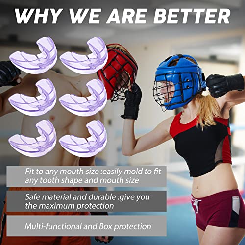TOODOO 6 Pieces Braces Mouth Guard Kids Sports Mouth Guard for Kids Double Football Youth Mouthguards for Boxing Football Hockey Karate Basketball (Transparent Purple) - color: Transparent Purple