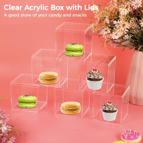 Homaisson 12 PCS Acrylic Square Cube 3 x 3 x 3 Inches, Small Clear Plastic Display Boxes with Lids, Clear Acrylic Storage Square Cube Boxes, Display Case Container for Candy Jewelry Tiny Items - size: 3 x 3 x 3 inch
