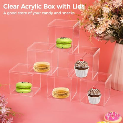 Homaisson 12 PCS Acrylic Square Cube 3 x 3 x 3 Inches, Small Clear Plastic Display Boxes with Lids, Clear Acrylic Storage Square Cube Boxes, Display Case Container for Candy Jewelry Tiny Items - size: 3 x 3 x 3 inch