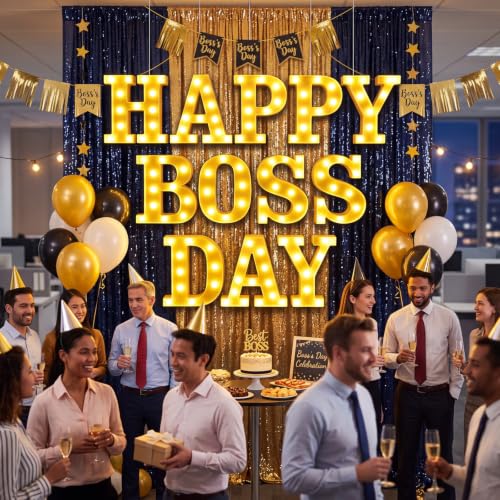 Aurelema Decorations LED Lights Sign Battery Powered Table Decorations for Party Supplies Light Centerpiece(Happy Boss Day) - size: 8.27 inches, style: Happy Boss Day