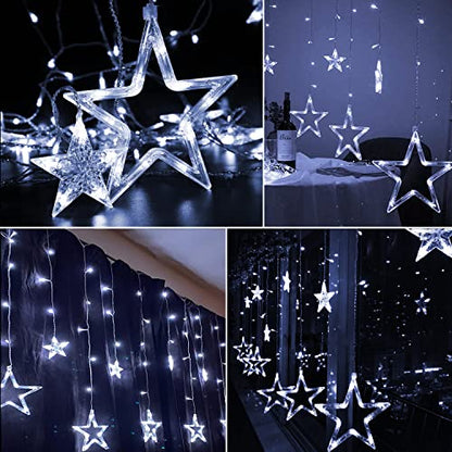 Blingstar Star Curtain Lights - 138 LED 12 Star Lights, 8.2ft Extendable, 8 Modes, Remote, Cool White - color: Cool White