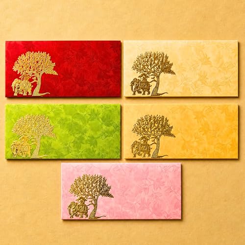 LoveNspire Money Envelopes (7 x 3 Inch) Decorative Elephant Tree Pattern Shagun Lifafa for Indian Wedding, Birthday | Cash Gift Holder & Home Savings Organizer Pack of 25 - color: Elephant Tree Pattern, size: Pack of 25