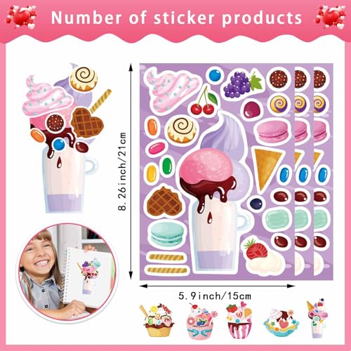 Make Your Own Ice Cream Sticker, Make-a-face Stickers, Summer Supplies | 24 Sheets Mix and Match Sticker Sheets Goodie Bags Stuffers DIY Summer Ice Cream Stickers for Kids Party Favors Activities - style: Ice Cream Stickers