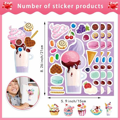Make Your Own Ice Cream Sticker, Make-a-face Stickers, Summer Supplies | 24 Sheets Mix and Match Sticker Sheets Goodie Bags Stuffers DIY Summer Ice Cream Stickers for Kids Party Favors Activities - style: Ice Cream Stickers