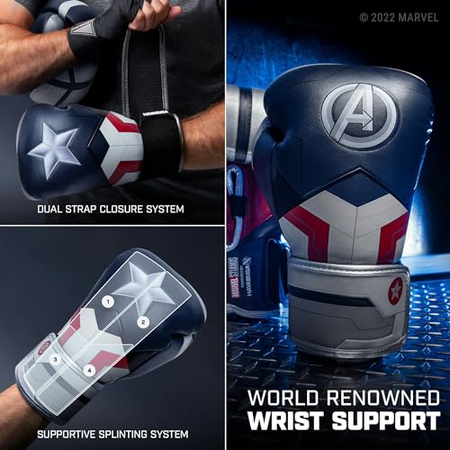 Hayabusa Marvel Hero Elite Boxing Gloves | Sparring and Training, Muay Thai Kickboxing, Fight Ready, Licensed Design, Padded Knuckle, 10oz 12oz 16oz, Men and Women - color: Captain America (Sam Wilson), size: 16oz