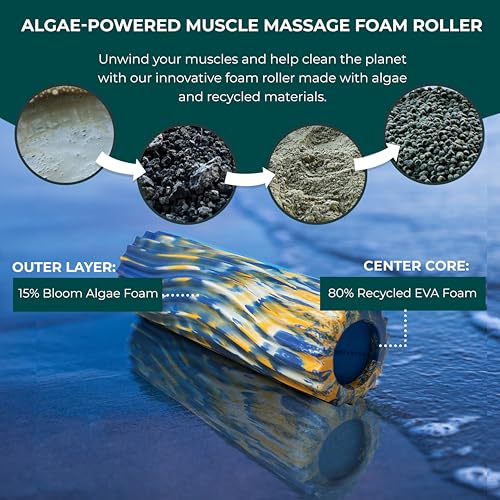 Oceanfoam Ripple Travel Foam Roller (11" x 3.35") Firm Mini Foam Roller for Physical Therapy, Deep Tissue Massage, Back Pain, High Density, Wave Textured, Yoga, Exercise (Royal Gold & Natural Marbled) - color: Royal, Gold & Natural Marbled