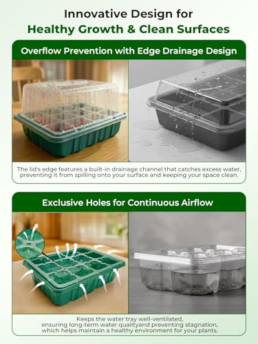 Seed Starter Tray 3 Pack with Heating Mat & 24 Full Spectrum LEDs Grow Light – Auto cycle Timer, Humidity Dome Ventilation Cover, Drainage Holes, Includes Gardening Tools – Transparent version - color: Transparent×3