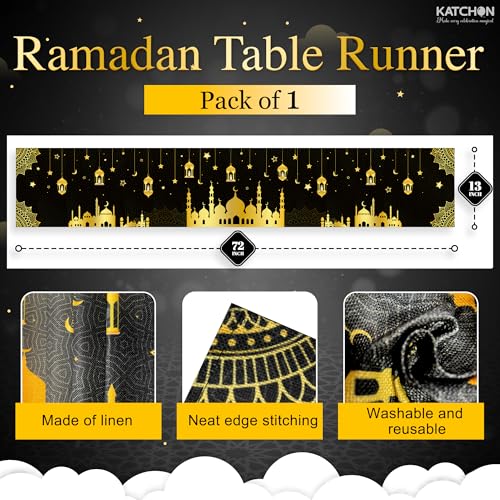 KatchOn, Black and Gold Ramadan Table Runner - 72*13 Inch | Eid Mubarak Table Runner for Eid Decorations | Ramadan Decorations | Islamic Decor