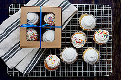 Treat Boxes - 24 ct 6 x 6 x 2.4 in Bakery Boxes with Windows and Dividers for Candy, Cookies, Cupcakes, or Bakery Desserts - Chocolate, Treats, and Baked Goods Packaging for Gifting - color: Kraft