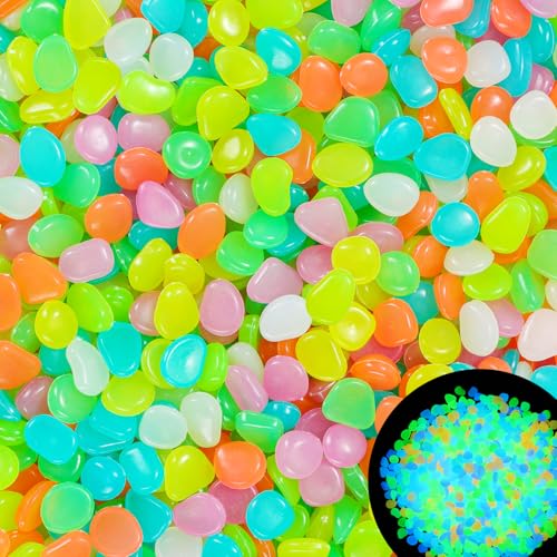 Glow in The Dark Color Stones Luminous Stones Glow in The Dark Rocks Outdoor Color Rocks Luminous Stones for Fish Tank Aquarium Driveway Walkway,Color(1000pcs) - size: 1000, style: Color