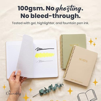Decorably 2 Pack Gold Foil 5.8x8in Aesthetic Journaling Notebooks for Work | Spiral Bound with 106 Lined Pages Journal for Men & Women, with Back Pocket for Bible Study, High School, College, Work, Home