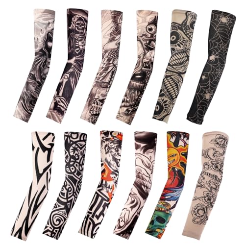 Tattoo Sleeves for Men Women Sun Protection UV Compression Arm Sleeves Breathable Skin Cover for Outdoor Sports - color: 013-12pc