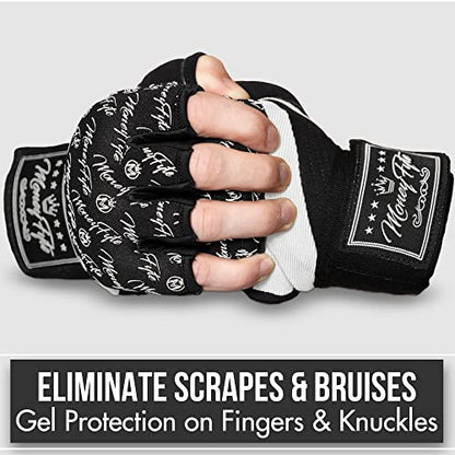Quick Gel Boxing Wraps Under Boxing Gloves - Kickboxing MMA Muay Thai - Fist, Knuckle, Wrist Wrap Protection Inner Glove Hand Wraps - Men Women Kids - color: Black/White, size: X-Small