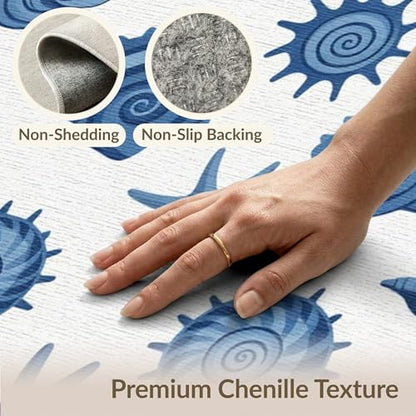 6'x9' Washable Graphic Seashell Area Rug, Blue Non-Shedding Pet Friendly Room Rug Foldable Easy Care Carpet for Queen Size Bedroom, Under Bed, Master Suite | Ref:1952585 - color: Blue/Pattern 50, size: 6' x 9' (Rectangular)