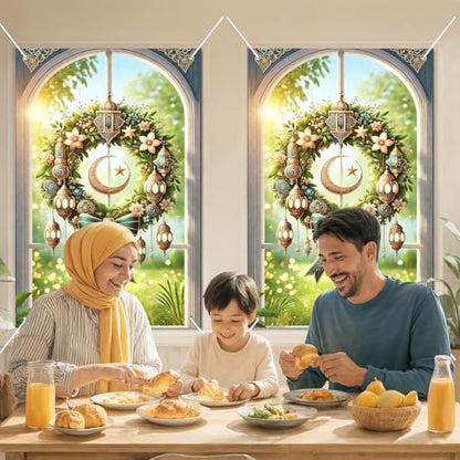 HOMETITUTE Eid Ramadan Window Banners Eid Mubarak Holiday Windows Cover Festival Curtain for Living Room Bedroom 31x47 Inch Moon and Star Window Hanging Festival Windows Backdrop - color: Colorful2