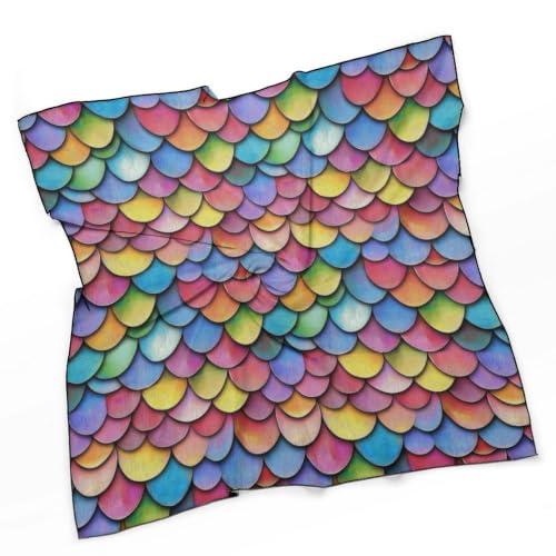 Women’s Square Scarf 27"x27", Lightweight Chiffon Satin Feel Fashion Scarf for Neck Hair Band Head Wrap Bag Accessory - color: Colorful Scales