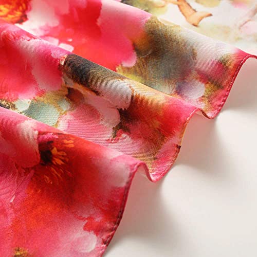 100% Mulberry Silk Scarf-Printed or Solid Color 35” Square Large Silk Hair Head Wrap Scarf With Gift Box Package - color: D Pattern: Blooming Red Flower