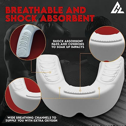 Moldable Adult Contact Sports Mouth Guard w/Vented Case | Breathable Custom Fit Mouthpiece for Men & Women | Boil and Bite Mouthguard for MMA, Boxing, Jiu Jitsu, Wrestling, Grappling, Hockey & Sports