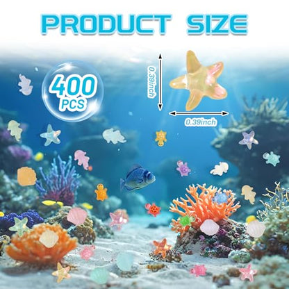 400pcs Luminous Mini Ocean Resin Animals Starfish Jellyfish Seashell Mini Turtles Set Resin Animals Tiny Sea Models for Dollhouse Miniatures DIY Fish Tank Fairy Garden Micro Landscaping - color: 400pcs Luminous Mini Sea Models