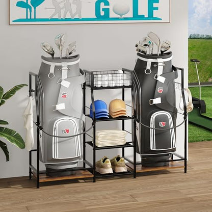 Jsskeeim Golf Bag Storage Organizer for Garage Organization, Golf Bag Stand for Golf Bag Accessories, Spacious Golf Rack for Golf Clubs & Golf Essentials, Ideal Golf Gifts for Men (Fits 2 Golf Bags) - style: 2 Bags