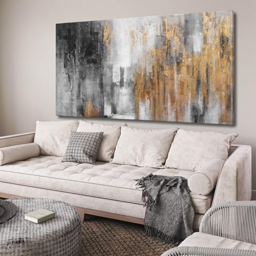 YJYart Black and Gold Wall Art - Hand Painted Painting - Vintage Decor for Living Room -Abstract Picture for Bedroom Office Hotel 24x48 Inch - color: Grey, size: 24"x48"