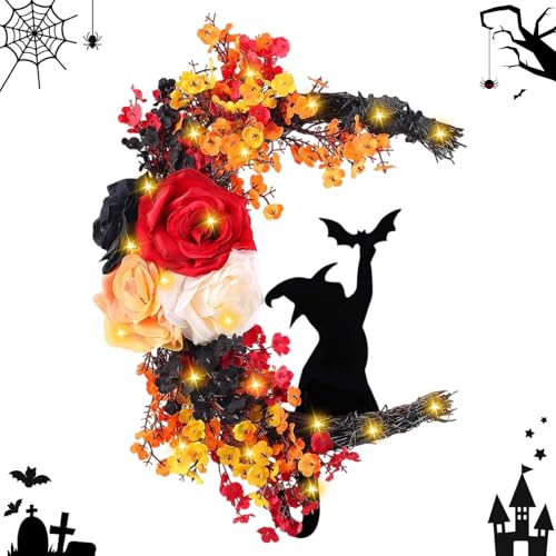Halloween Wreath with Lights, Crescent Moon Bat Wreath for Door - color: Bat