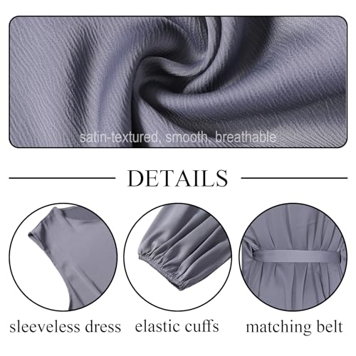 2PCS Muslim Abaya Dress for Women Smooth Satin Prayer Cardigan with Belt - color: Purple, size: Medium-Large