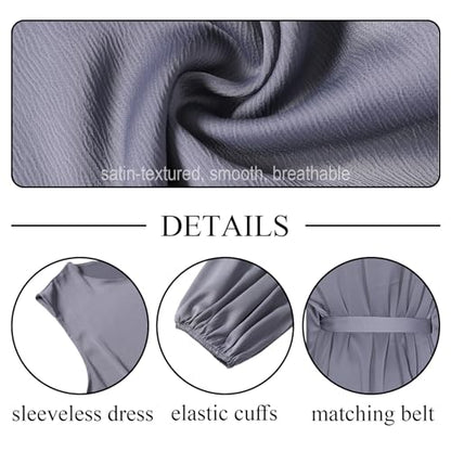 2PCS Muslim Abaya Dress for Women Smooth Satin Prayer Cardigan with Belt - color: Purple, size: Medium-Large