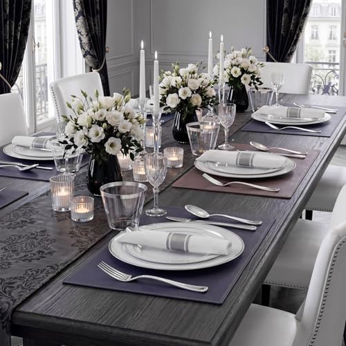 WDF Partyware 350Piece Silver Plastic Dinnerware Set for 50 Guests - Silver Plastic Plates with Cutlery Include:50Dinner Plates-50Dessert Plates-50Pre Rolled Napkins with Silverware Party Wedding - color: White and Silver, size: 350