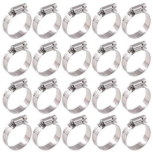 Glarks 20Pcs 304 Stainless Steel Adjustable 21-44MM Range Worm Gear Hose Clamps Assortment Kit, Fuel Line Clamp for Water Pipe, Plumbing, Automotive and Mechanical Application (21-44MM) - size: 21-44MM