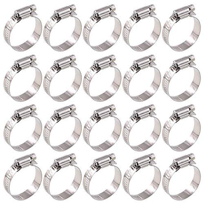 Glarks 20Pcs 304 Stainless Steel Adjustable 21-44MM Range Worm Gear Hose Clamps Assortment Kit, Fuel Line Clamp for Water Pipe, Plumbing, Automotive and Mechanical Application (21-44MM) - size: 21-44MM