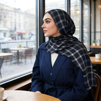 Hijab Scarf for Women Fashion Printed Modal Hijab Head Wrap Scarves Lightweight Long Scarf Shawls - color: Checkered Blue