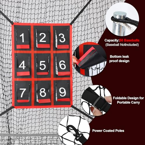 Adjustable Strike Zone Target,Numbered Pitching Pad for Baseball | Baseball Softball Target with Adjustable Straps, Practice Throwing and Hitting Accuracy Target for 6x6 7x7 8x8 Ft Nets - style: Red
