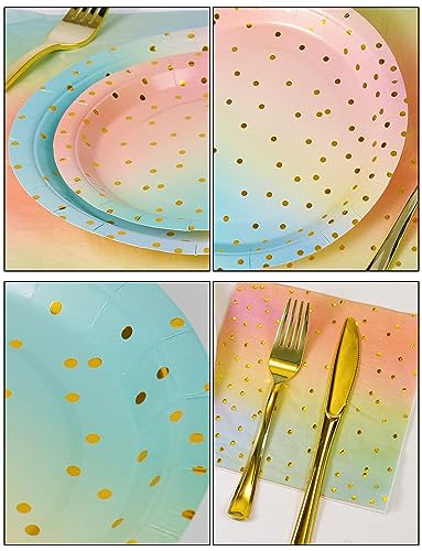 Nkaiso 141Pcs Rainbow Paper Plates and Napkins Party Supplies for20 - color: Rainbow