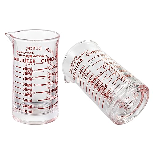 Ackers 3oz/90ml Glass Measuring Cup – Shot Glass with Double Scale-Ounce,Ml Markings for Kitchen & Bar(Pack of 2) - color: Red(Pack of 2)