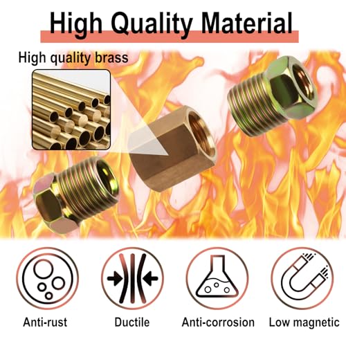 1/4 Brake Line Pressure Fittings, 12 Pieces 7/16 Inch Brake Line Fittings | 24 Threads Brass Brake Line Fitting Assortment for 1/4 Inch Brake Line Tube (4 Unions, 8 Nuts) - size: 7/16 Inch (pack of 1)