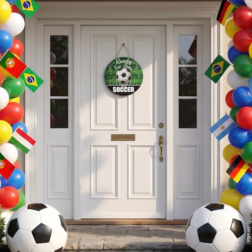 Smile Ready For Some Soccer Wooden Round Door Hanger, Game Day Playbook Themed Front Door Sign for Sports Fans & Soccer Party Decor - style: Soccer Tactic