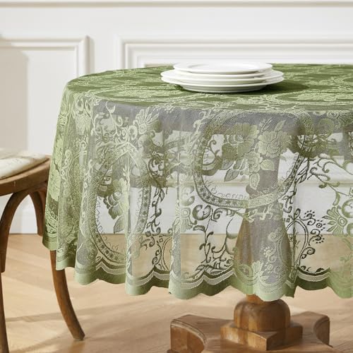 60 Inch Round Gothic Green Lace Tablecloth. SHT Sage 60" - color: Sage Green, size: 60" (Round)