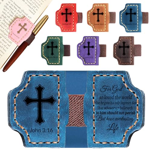 Personalized Leather Bookmark with Pen Holder - Magnetic Bible Verse Design, Christian Book Lovers Reading Accessory, for Book Lovers Men Women (Blue, John 3:16) - color: Blue, size: John 3:16