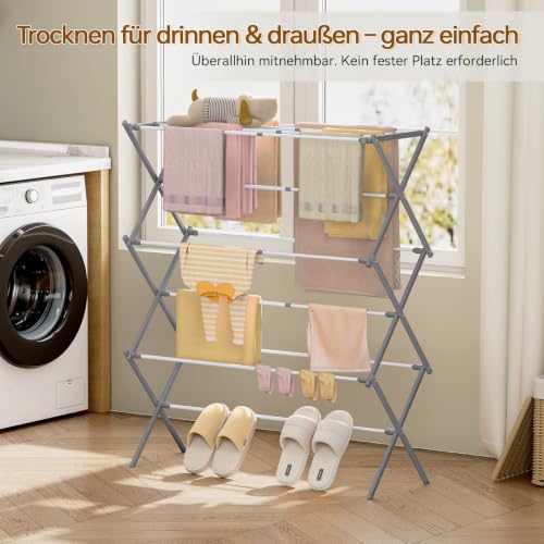 KINGBOARD Clothes Drying Rack, Collapsible Drying Rack Clothing with 11 Poles, 3-Tier Laundry Drying Rack, Small Clothes Drying Rack Foldable for Baby Clothes, 25lb Capacity, White & Grey - color: White&grey